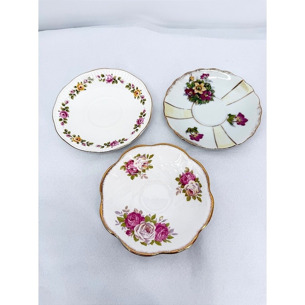 Rosina Elizabethan Saucers Set of 3 Plate Wall Floral Bone China Mismatched